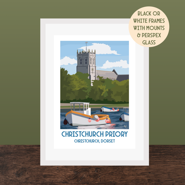 Christchurch Priory, Travel Poster Print - Vintage Style Dorset Wall Art