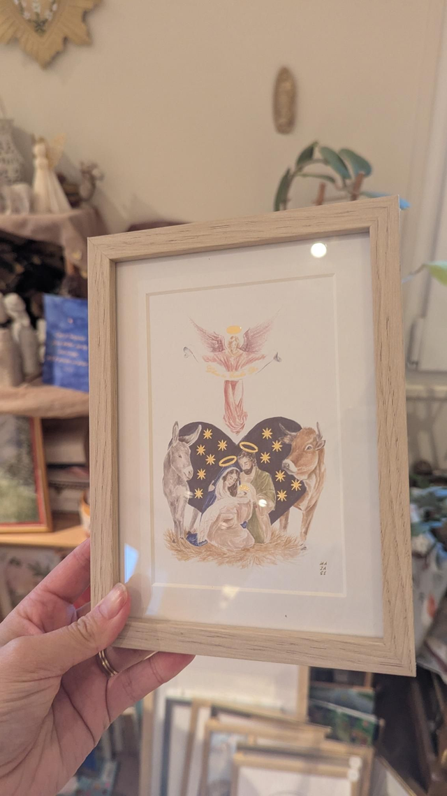 Carte crèche sainte famille cadre+passe-partout 