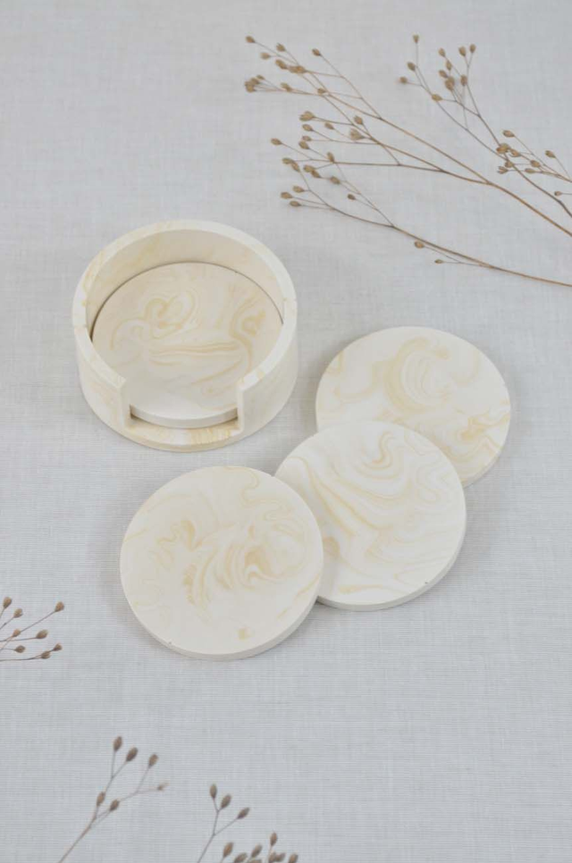 Ensemble sous-verres avec support : Beige marbré