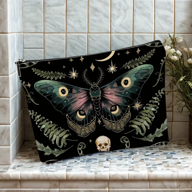 Mystical Moth & Skull Makeup Bag
