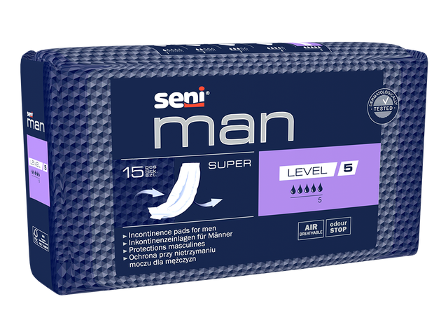 Protections urinaires Seni Man Super Level 5 – pour hommes (incontinence légère à modérée)