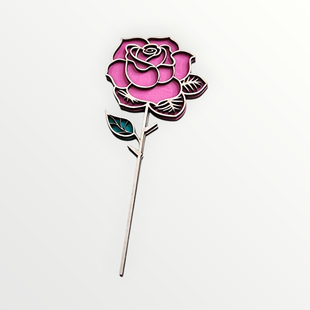 Rose en bois couleur Fushia en 2D - decoupe en laser 