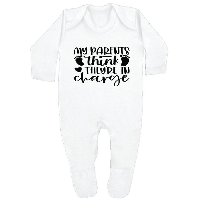 MY PARENTS THINK THEY'RE IN CHARGE - 0–3 Month Baby Grow – White | Adroit Baby