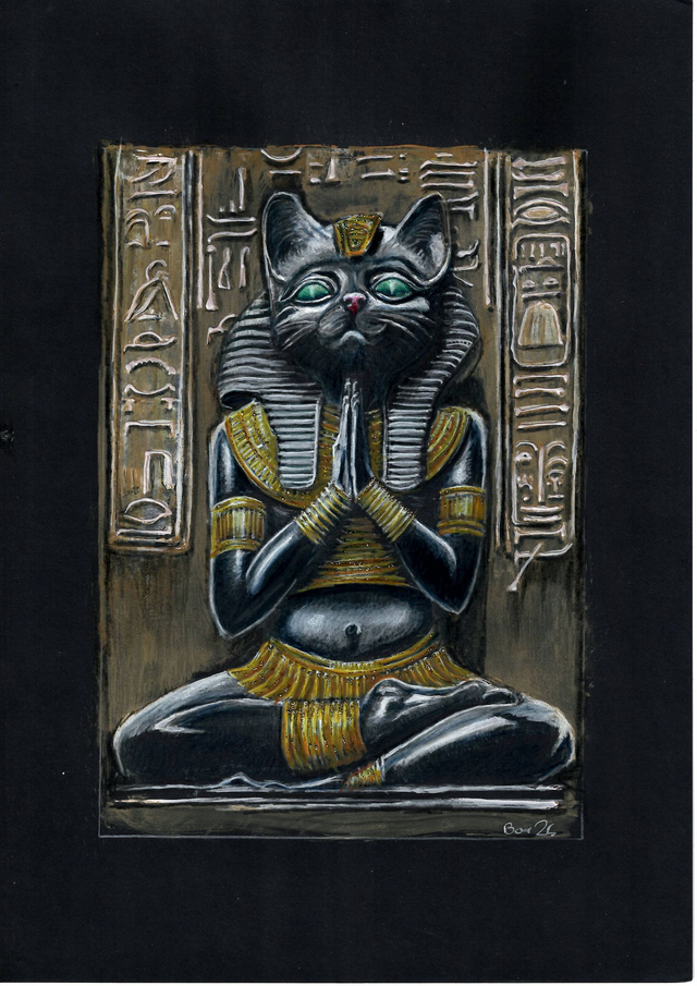 Egyptian cat A3 Original Signed Hand drawn Artwork with glow in the dark tablet