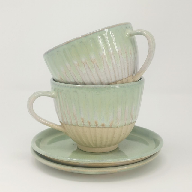 Teacup &amp; Saucer - Coastline Green