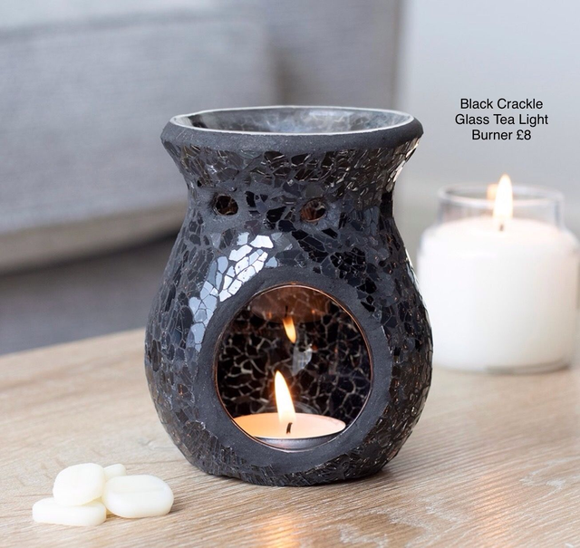 Black Crackle Glass Tea Light Burner 