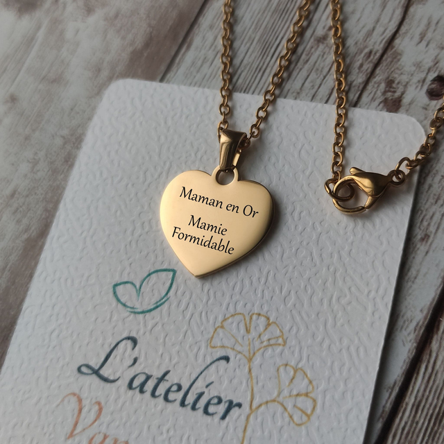Collier Cœur &quot;Maman en Or, mamie formidable&quot; doré