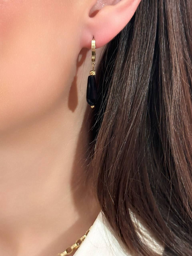 ✨ Black Agate Hoop Earrings