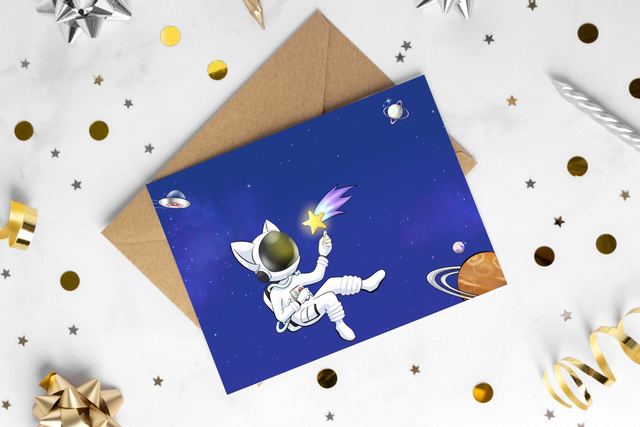 Carte postale chat astronaute