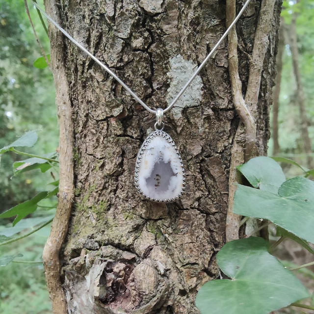 Pendentif Argent Massif et Agathe Dentritique