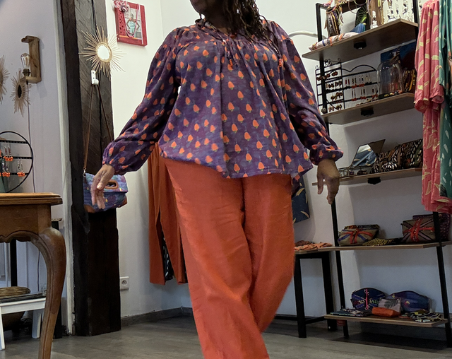 Pantalon Frida en lin Orange élastique à la taille