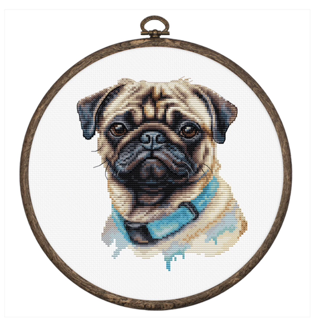Cross Stitch Kit with Hoop Included Luca-S - Pug