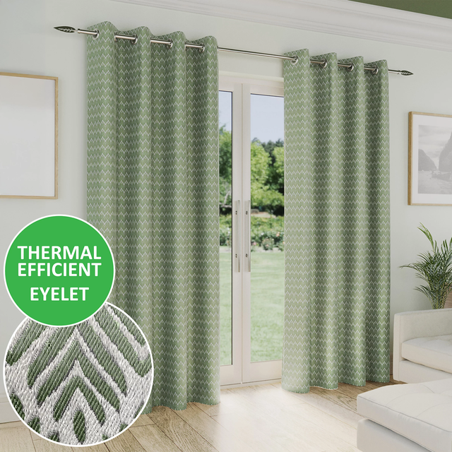 Enhanced Living Aspen Green Room Darkening Thermal Readymade Eyelet Curtains