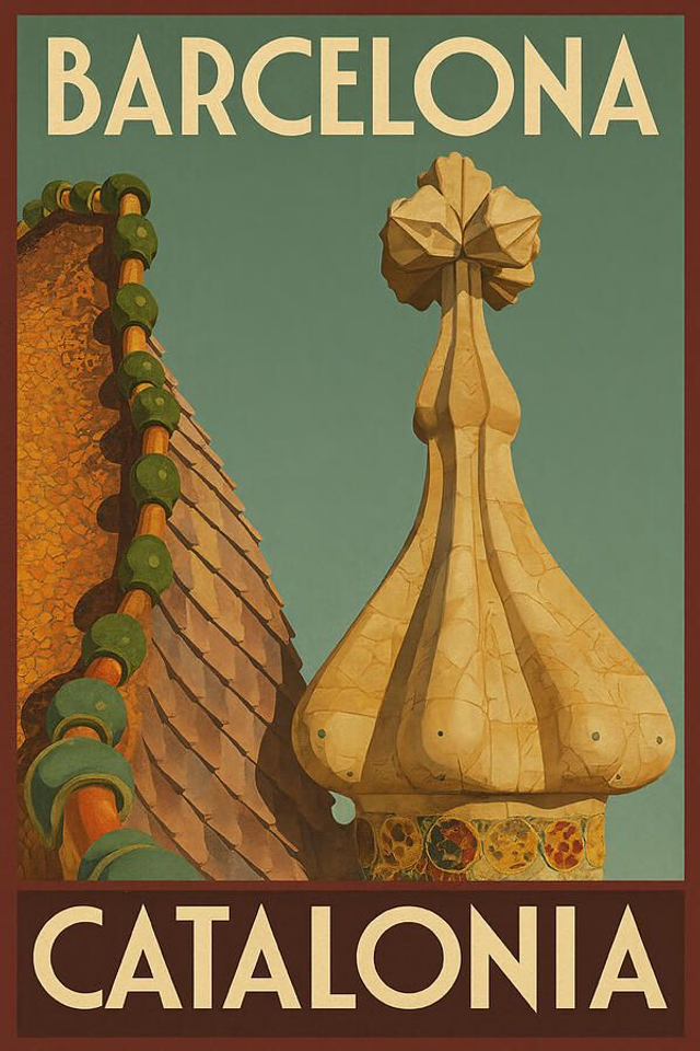 Dragón Back Roof Gaudí Casa Batlló Barcelona Vintage Modernisme Póster