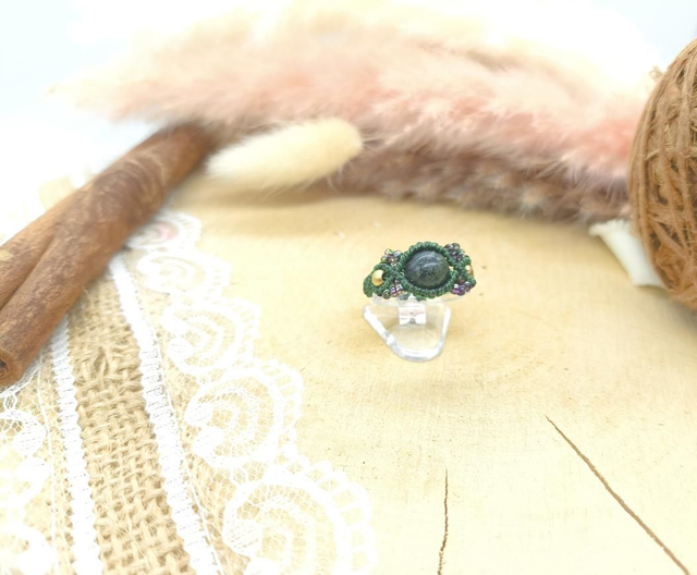 Bague verte perles miyuki perles agate mousse 