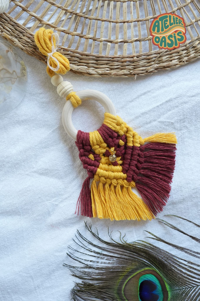 Mini macramé bicolore pour rétroviseur - diffuseur d'huile essentielle