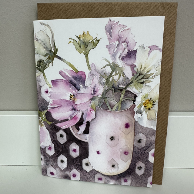 Cosmos in Pink Jug Greetings Card