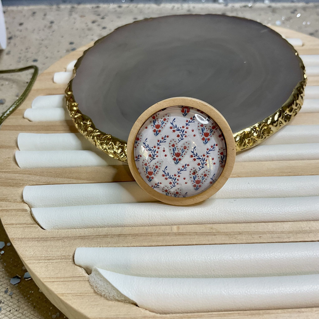 Handmade brooch with red and white heart design. Beautiful Christmas gift.