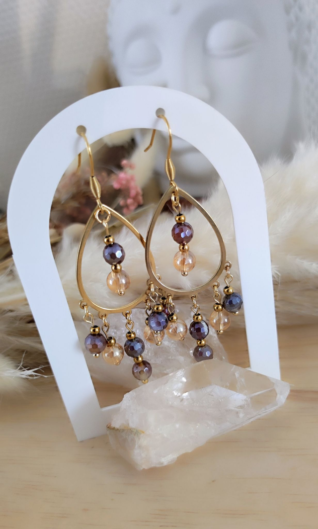 Boucles d'oreilles "Bohème" Agate facettée