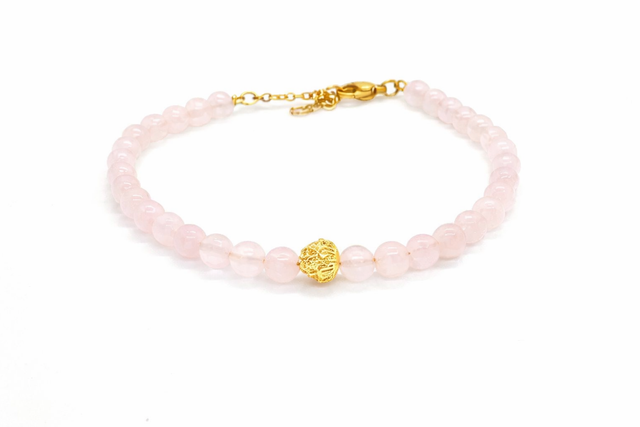 Bracelet « lotus » quartz rose 4 mm
