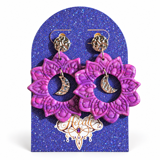 Boucles d'oreilles Lune Florale Violette