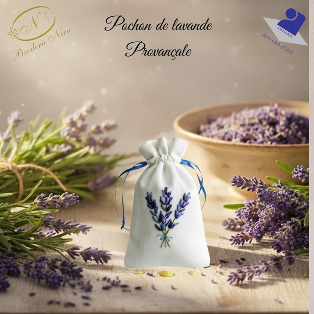 Pochon de Lavande Brodé Main – Artisanat Français &amp; Provence 🌿