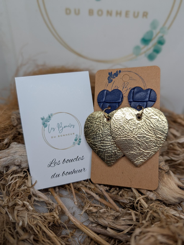Boucles d'oreilles Louise bleu marine doré lo081