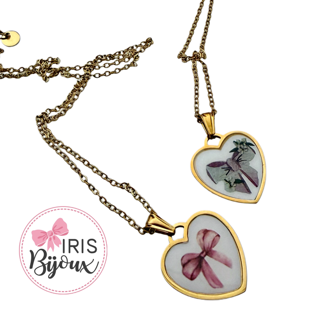 Collana girocollo cuore con fiocco 