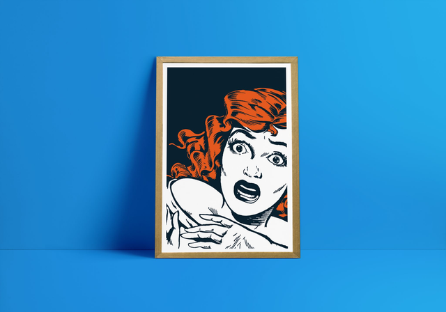 Fear, Affiche en édition limitée, sérigraphie artisanale | femme rousse, sentiment, comic book, orange bleu, pop art, wall decor, decoratio