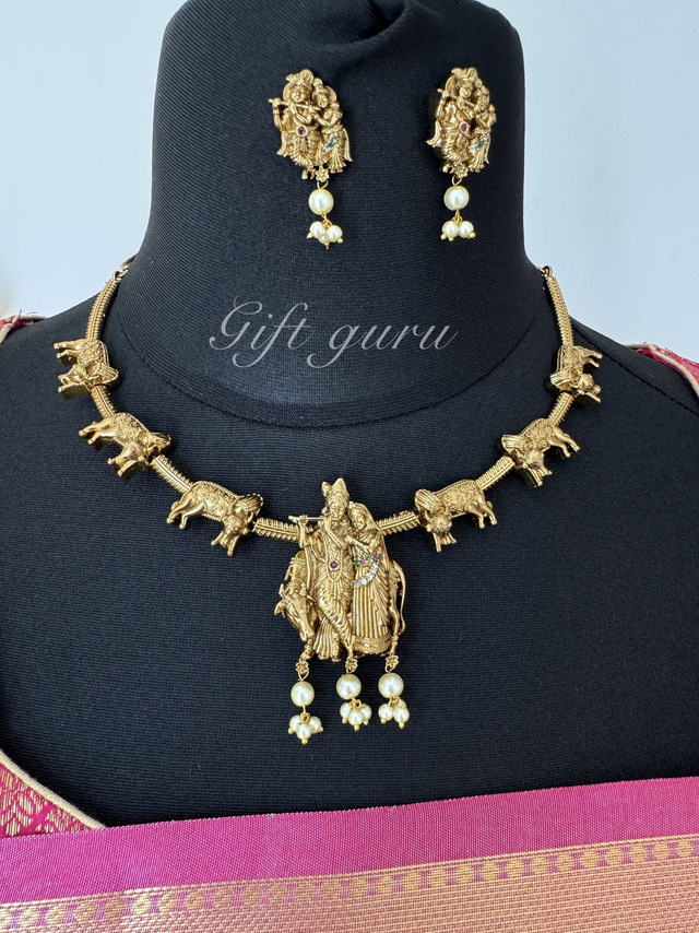Temple Jewellery Radha Krishna Kante with Matching Earrings