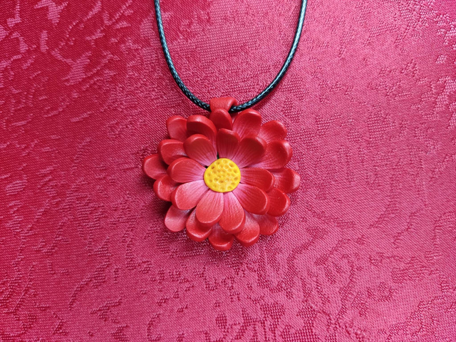 Handmade Polymer Clay Red Flower Necklace