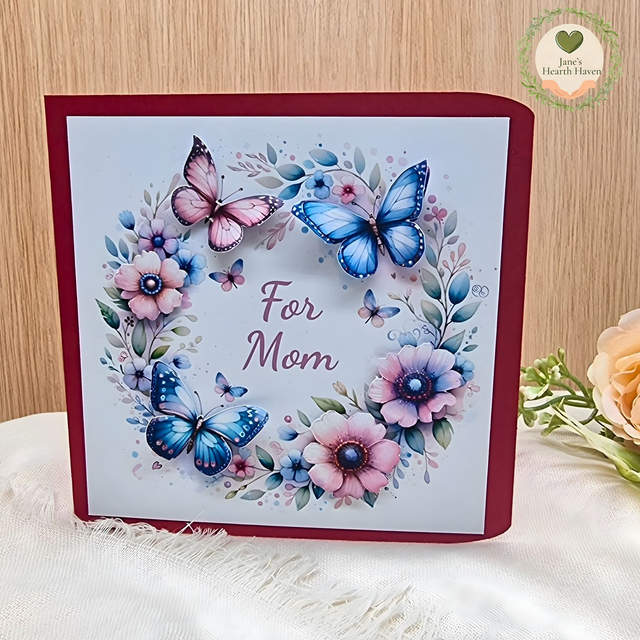 Handmade Floral &amp; Butterflies Greeting Card for Mum – 5×5 inch