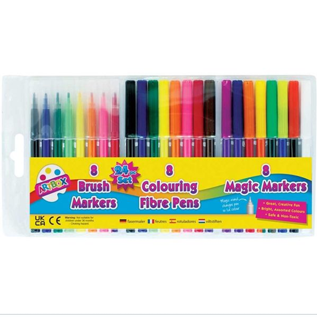 ArtBox 24 Pen Set 8 Fibre - 8 Brush - 8 Magic Markers - £1.99 per pack