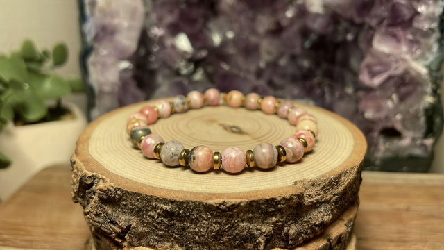 Bracelet RHODOCHROSITE 6mm (Avec hématites)