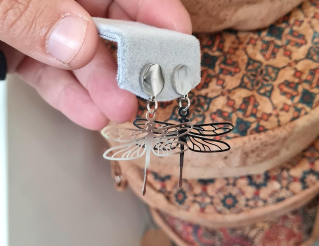 Clous d'oreilles en acier inoxydable argenté libellules