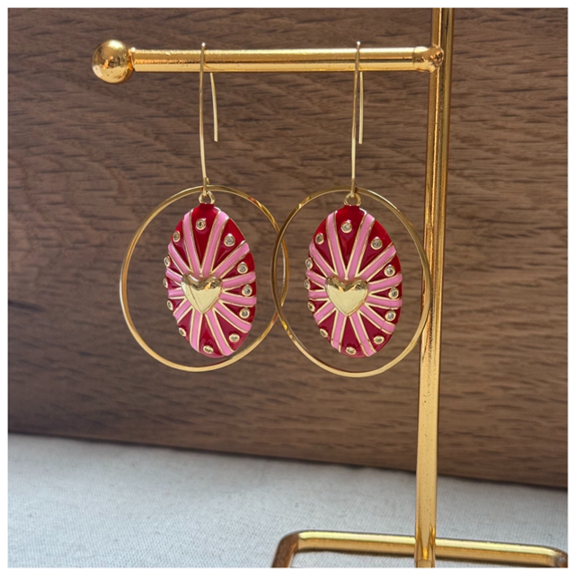Boucles d’oreilles coeur rouge et rose