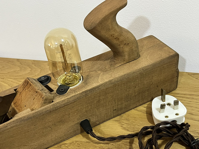 Stylish lamp, hand-made from an old carpenter's plane.
