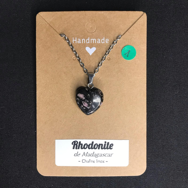 RHODONITE - Pendentif cœur N°1 avec chaîne inox[Madagascar]