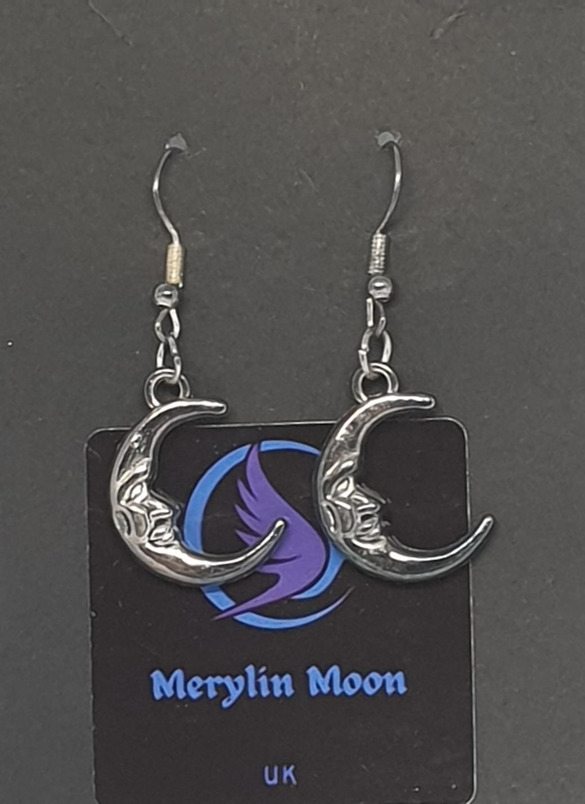 Old Style Art Nouveau Moon Earrings 
