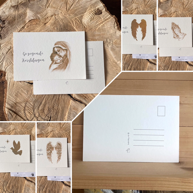 Set van 5 of 10 Christelijke Kerstkaarten | postkaarten | Gezegende Kerstdagen 