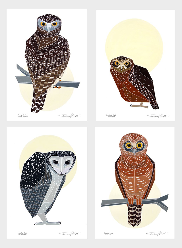 Conjunto de Reproduções "CORUJAS DO MUNDO" - SÉRIE AUSTRÁLIA