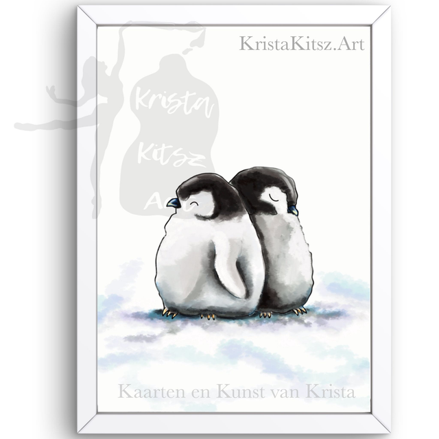 Pinguïn vriendjes,  luxe kunstprint op fine art papier van originele tekening 