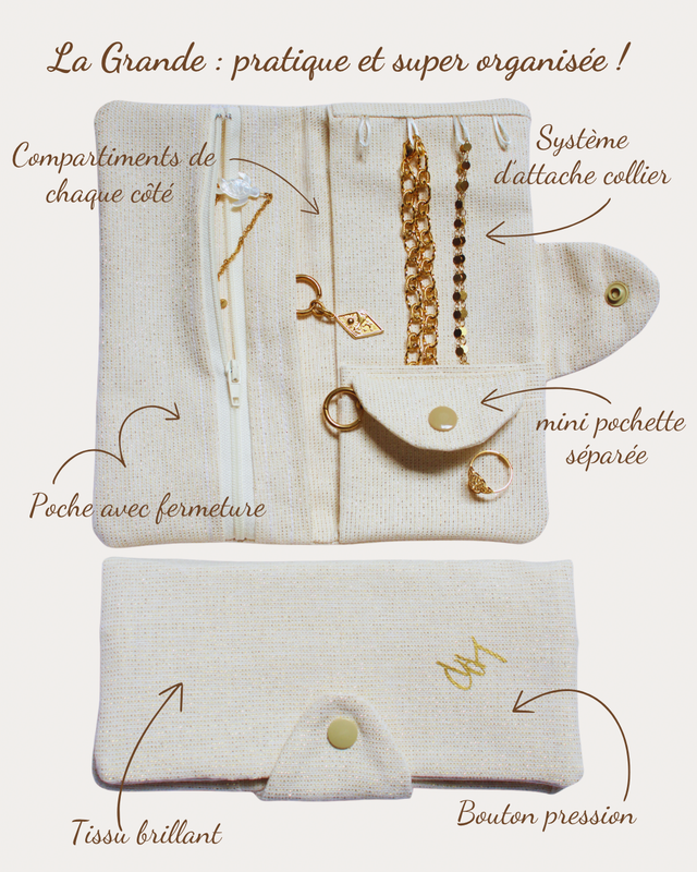Pochette à bijoux artisanale - grande avec compartiments 
