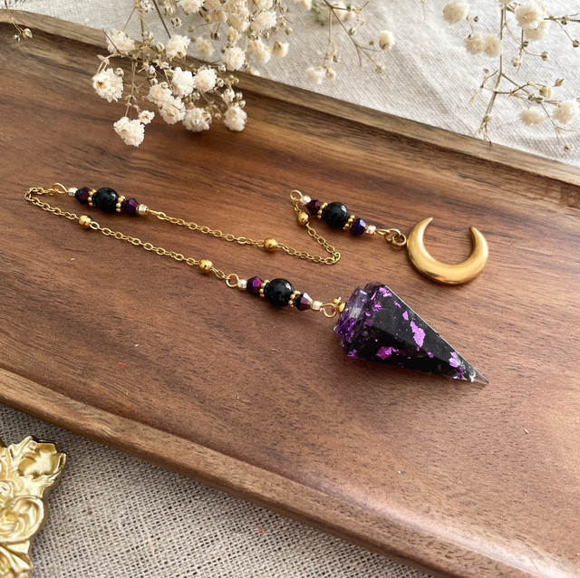 Pendule divinatoire en obisidienne, modèle violet lune