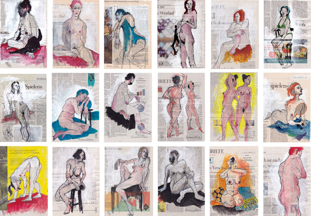 Akt auf Zeitung 20 x 28 cm