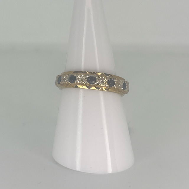 9ct Gold Diamond &amp; Sapphire Full Eternity Ring - Size O 1/2