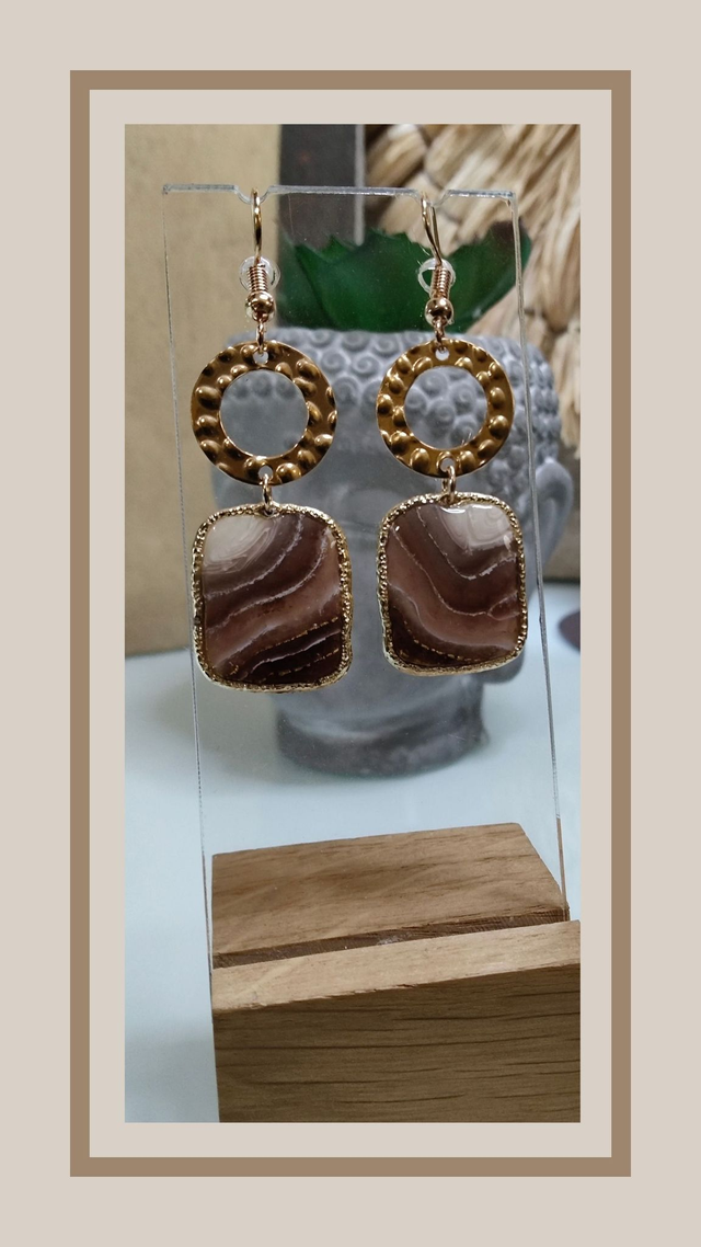 Boucles d&#039;oreilles fausse Agathe marron rectangle 