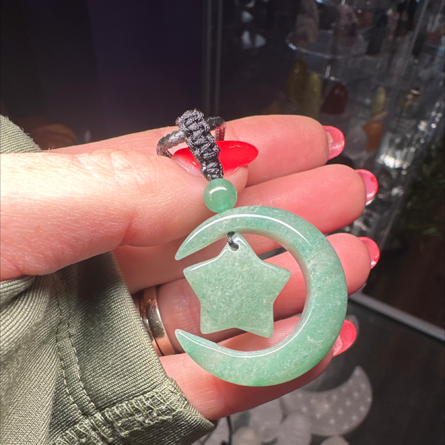 Green Aventurine Moon And Star Pendant 