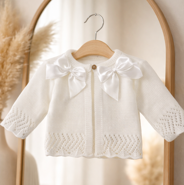 Baby’s White Double Bow Cardigan