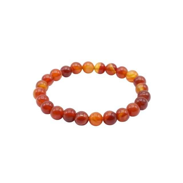 💙 Cornaline rubanée  – Bracelet élastique perles 8 mm – Origine Madagascar – Gisement de Moramanga – Qualité A